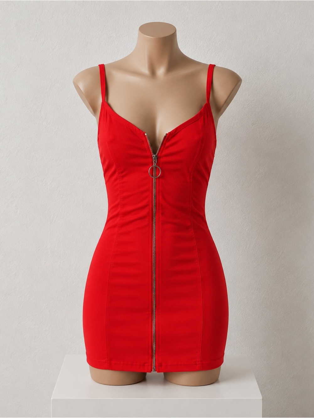 NWOT Red Zip-Front Bodycon Mini Dress XS (Fits Small)
